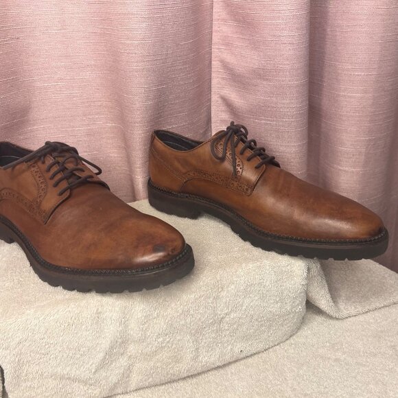 HUSH PUPPIES Nelson Sterling IIV Men Shoes Tan Leather Oxfords Lace Up11W Brogue - Picture 6 of 16